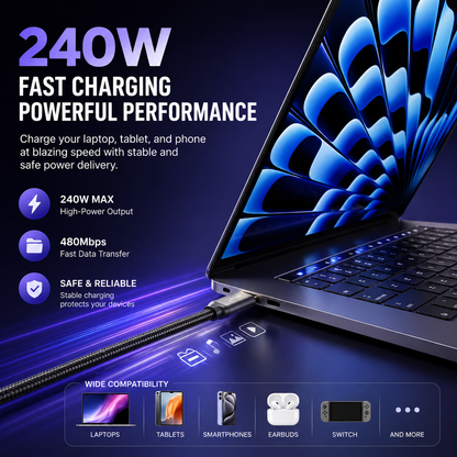 240W USB-C Charging Cable & Adjustable Phone Holder