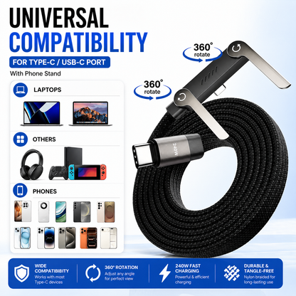240W USB-C Charging Cable & Adjustable Phone Holder