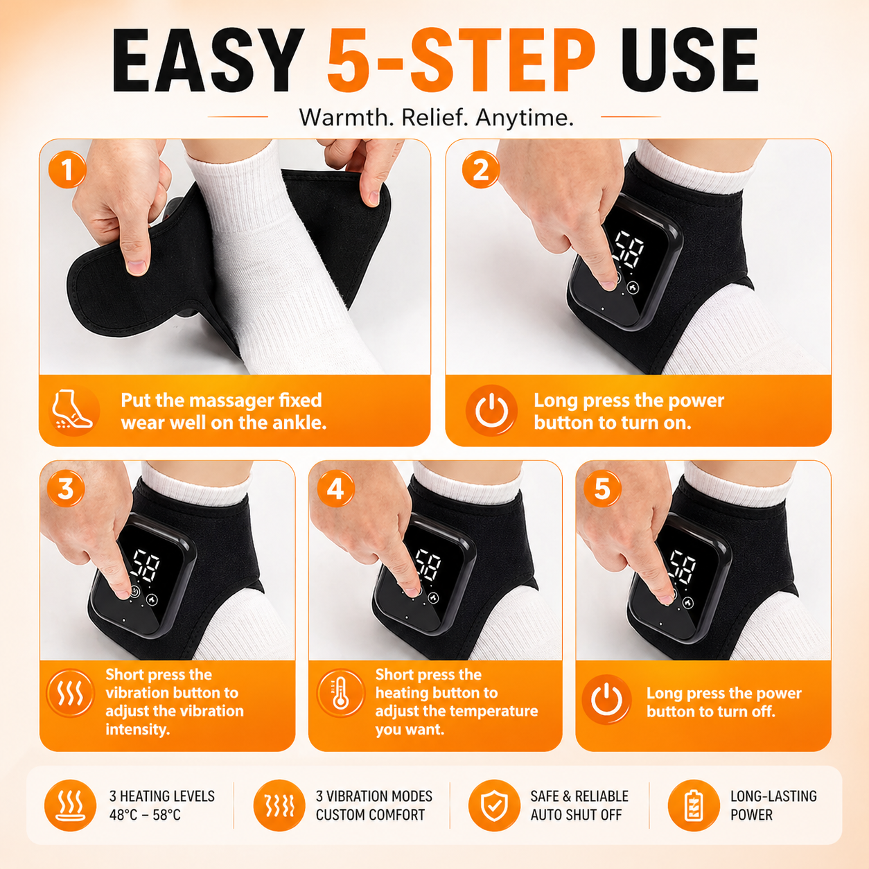 Heated Ankle Wrap Massager – Portable & Rechargeable