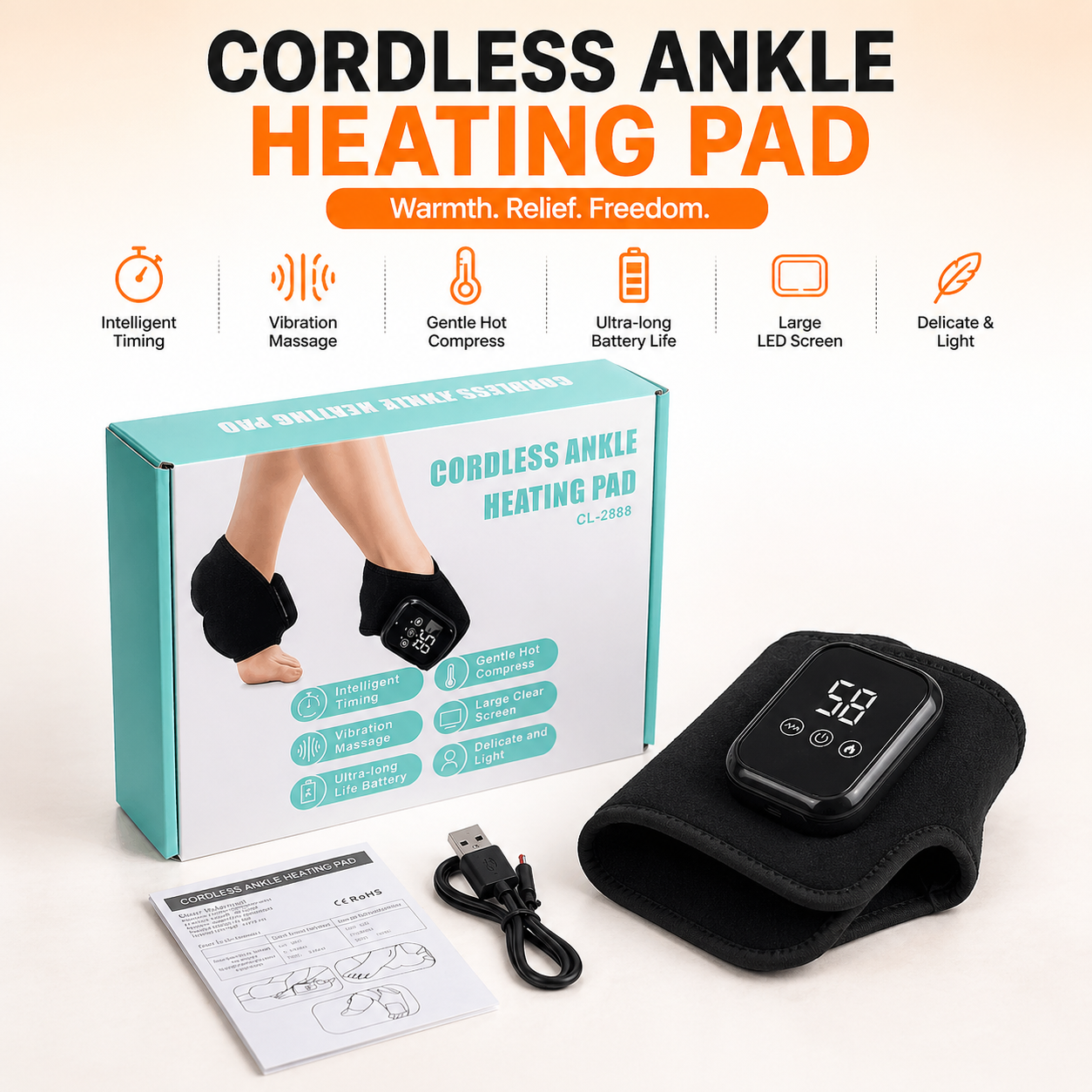Heated Ankle Wrap Massager – Portable & Rechargeable