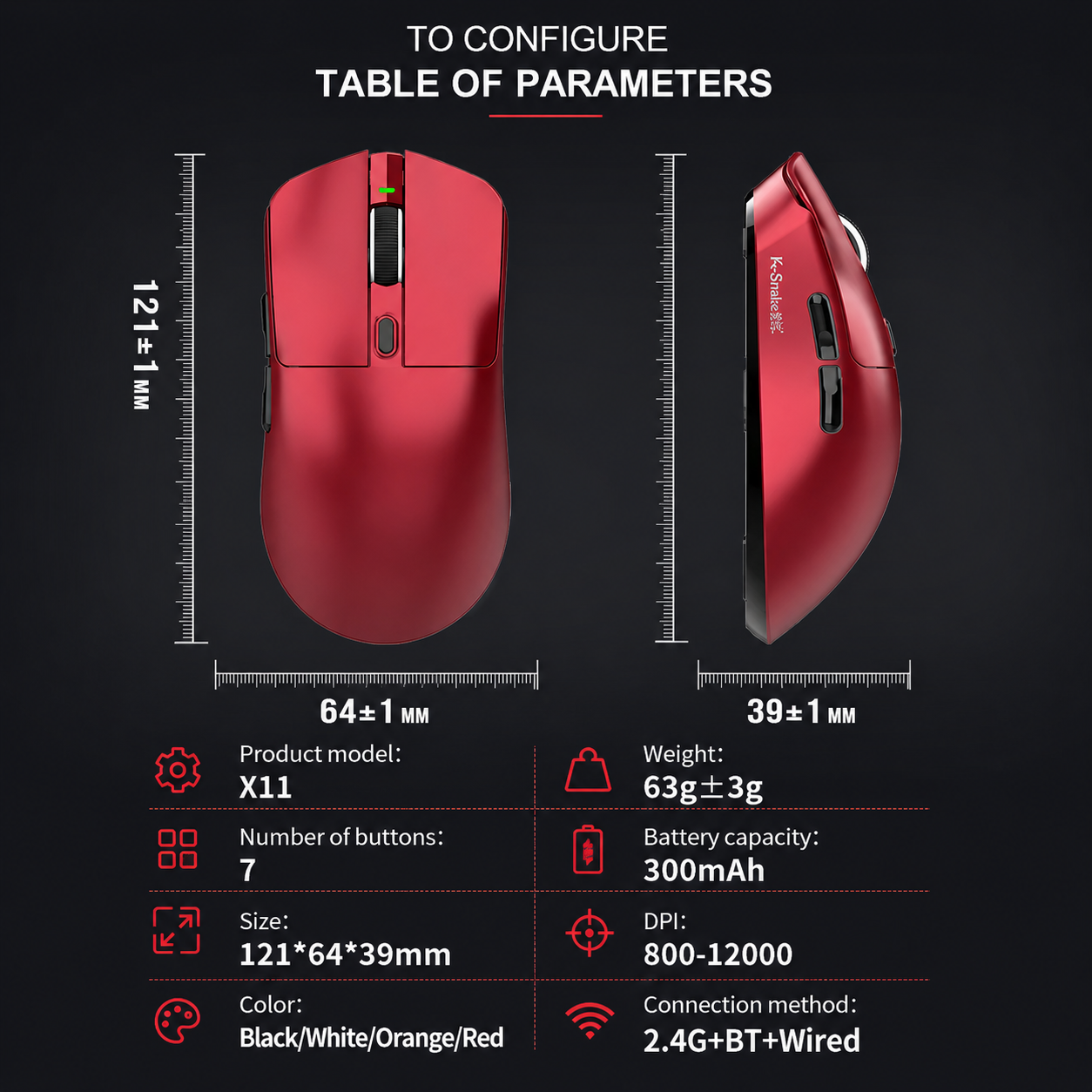 Lightweight Wireless Gaming Mouse – RGB, 3-Mode