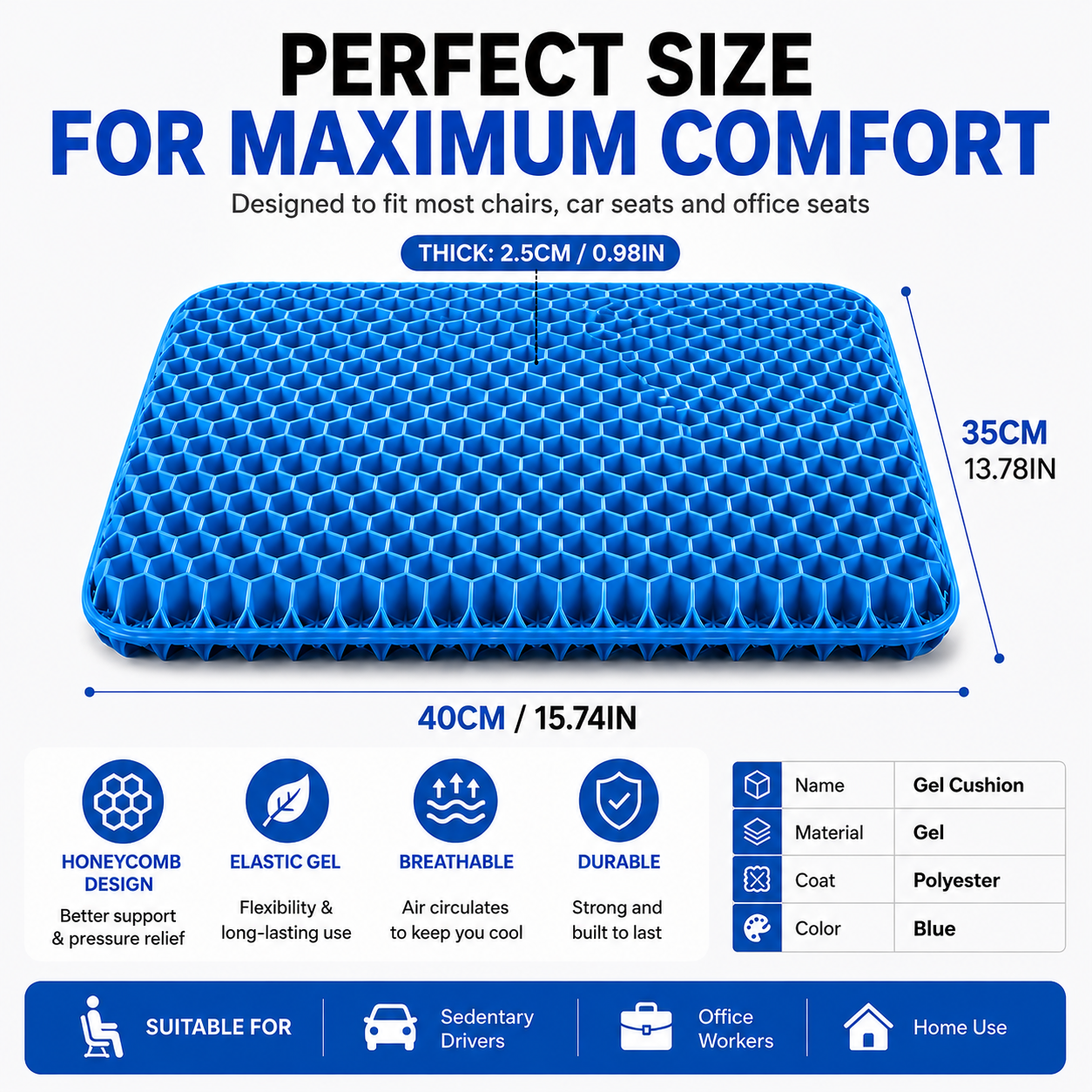 Honeycomb Seat Cushion for Lasting Comfort