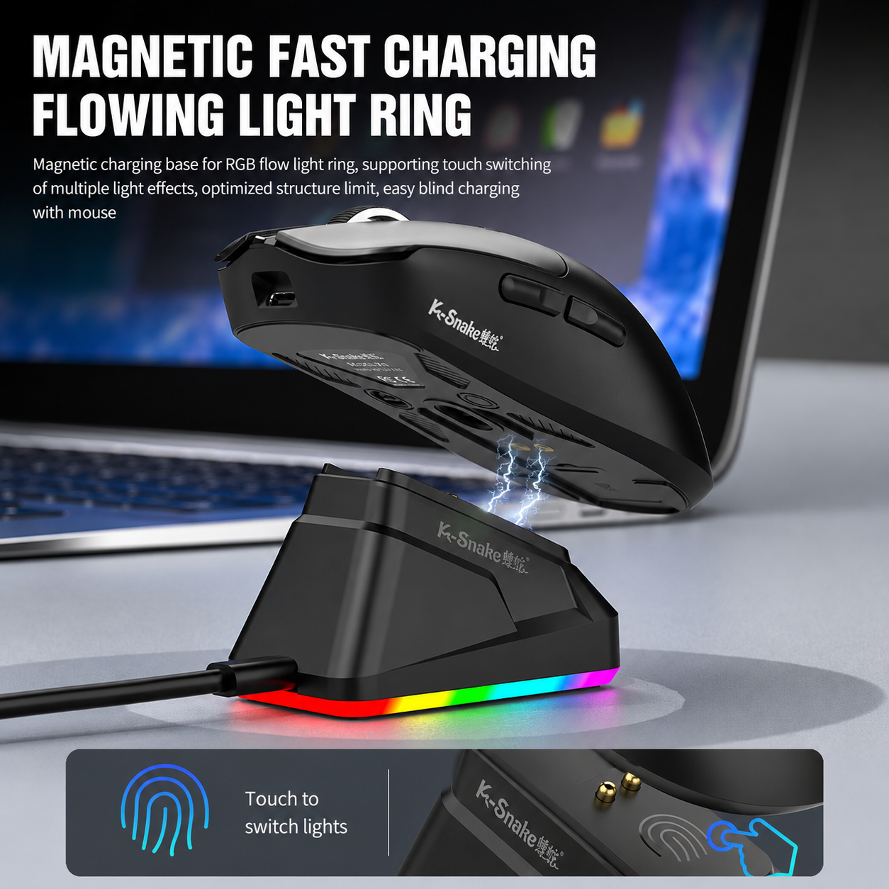 Lightweight Wireless Gaming Mouse – RGB, 3-Mode