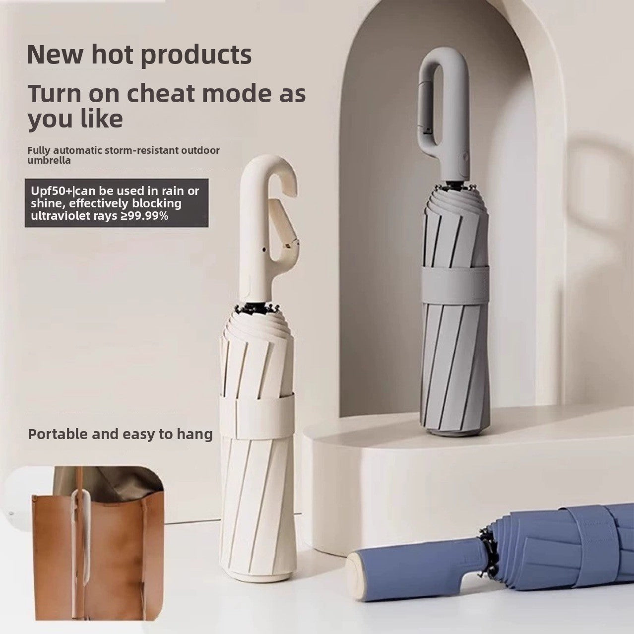 Automatic Folding Umbrella With UPF 50+ Sun Protection