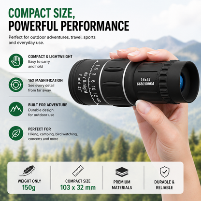 16x52 HD Monocular Telescope for Long-Range Viewing