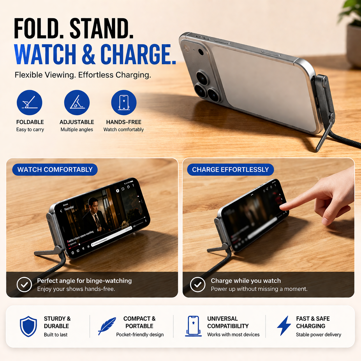 240W USB-C Charging Cable & Adjustable Phone Holder