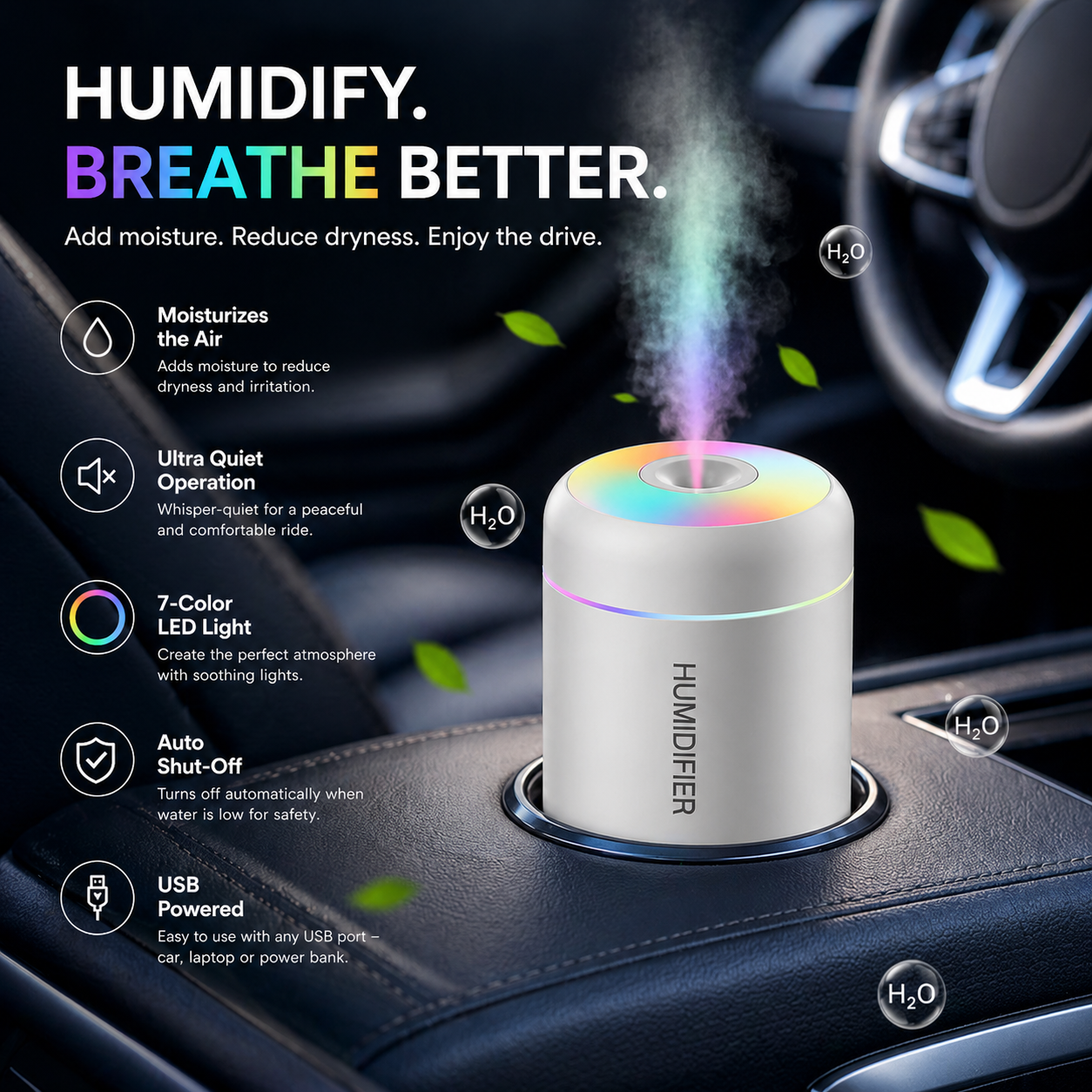 Portable Mini Humidifier & Aroma Diffuser 180ML