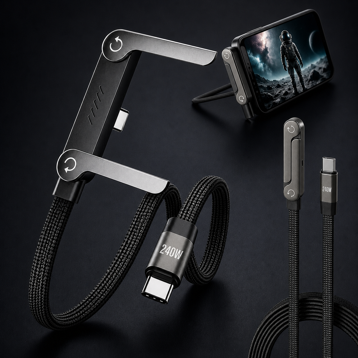 240W USB-C Charging Cable & Adjustable Phone Holder